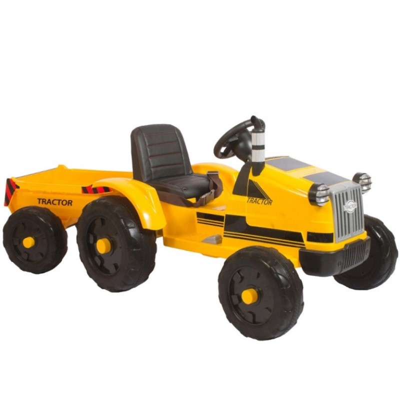 Детский электромобиль трактор 49922 с прицепом жёлтый