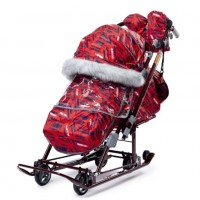 Санки коляска комбинированная Ника детям «НД 7-8SK/4», принт спортивный красный