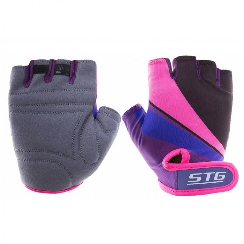 Перчатки STG  Х87909-М  модель 909  с защитной прокладкой,застежка на липучке фиолетовые/чёрные/розовые
